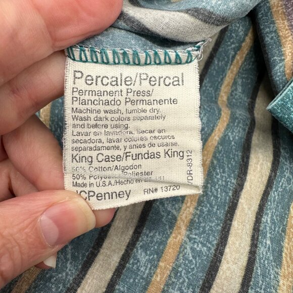 Vintage King Pillowcases 1990s Set Of Two JCPenney USA Tribal Green Stripe Retro - Picture 4 of 7